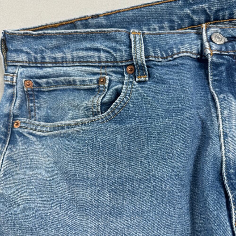 Levis 505 Regular Straight 38x30 Cotton Stretch Medium Wash Denim Blue Jeans Zip - Picture 6 of 16